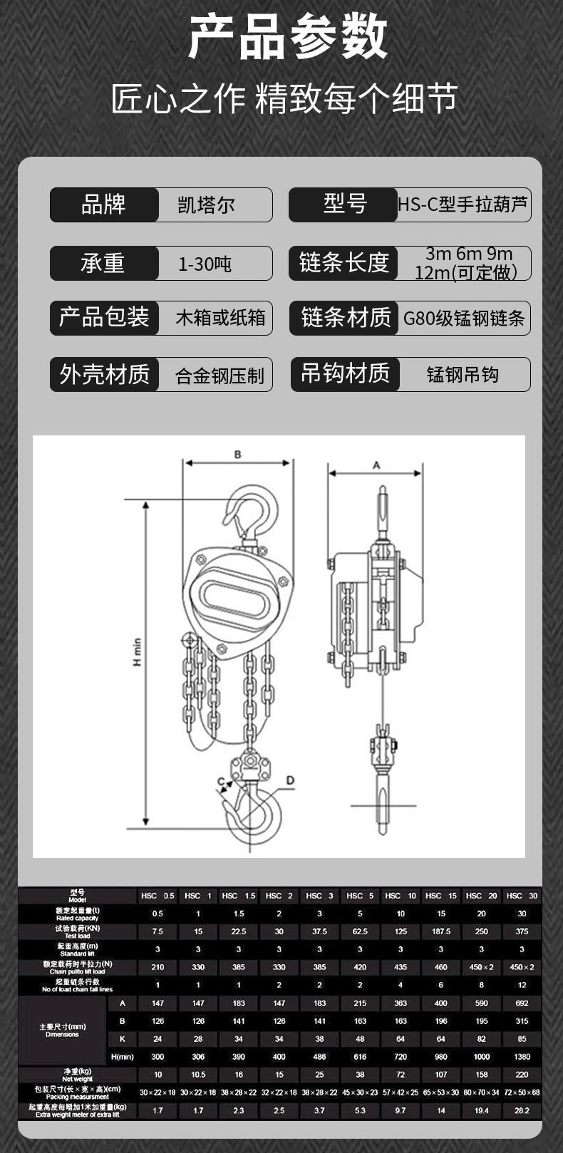 凱塔爾手拉葫蘆產(chǎn)品參數(shù)