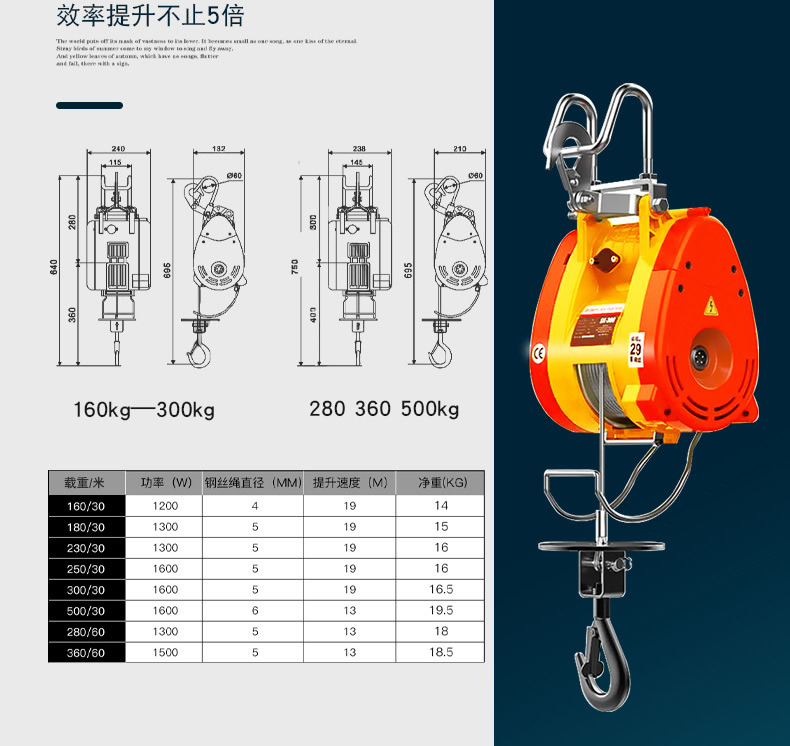 凱塔爾迷你電動葫蘆規(guī)格參數(shù)